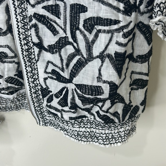 CHICO’S Embroidered Smocked Jacket 3/4 Sleeves White/Black Size 1 Medium - Picture 10 of 16